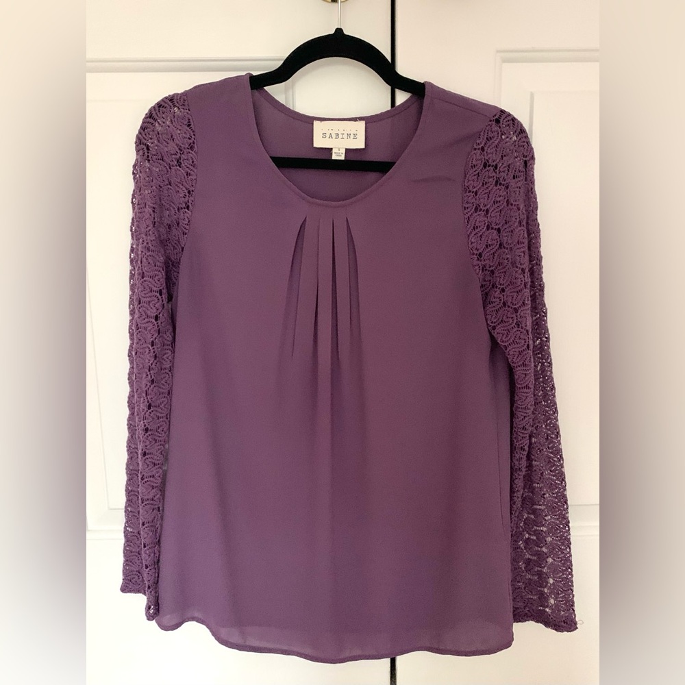 Sabine Crochet Sleeve Purple Blouse SzSM